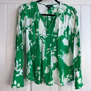 Simply Vera Vera Wang Blouse Women's XS Floral Top Long Sleeve Green White
